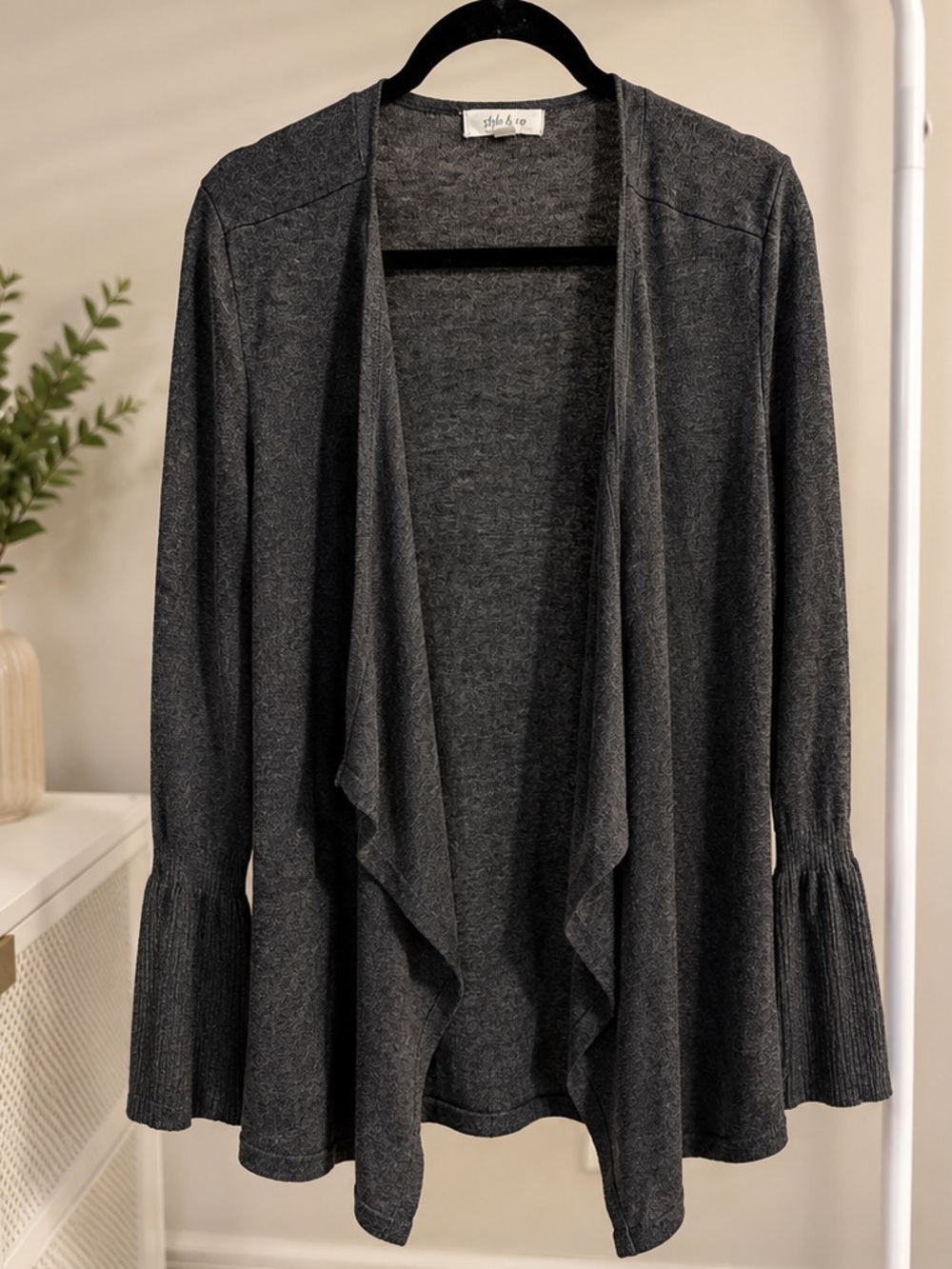 Style & Co. Women's Charcoal Gray/Black Open-Front Cardigan